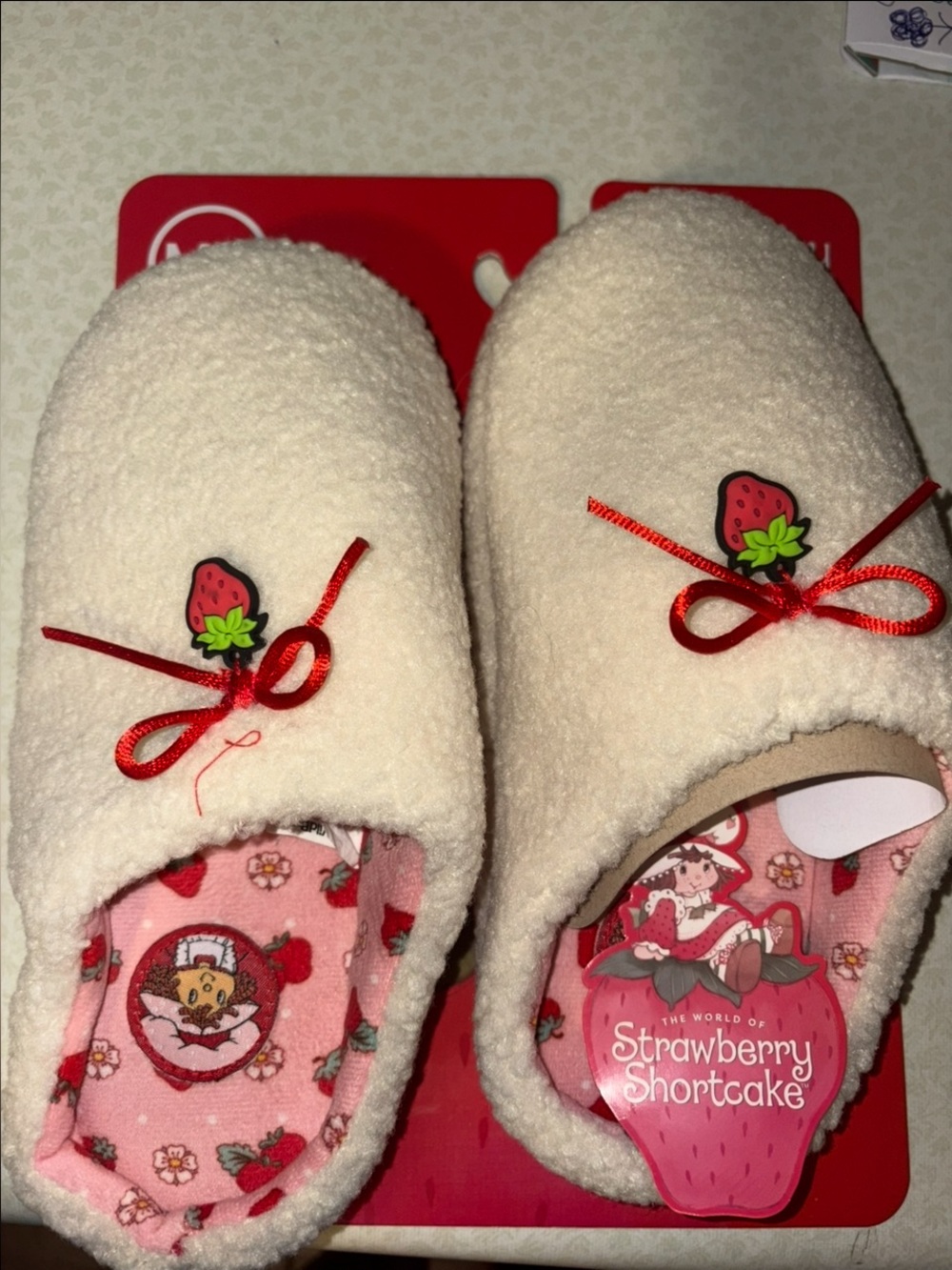 Strawberry Shortcake Cream Plush Slip-On Slippers